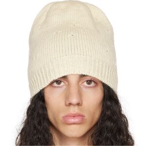 Molly Goddard Cream Mallory Wool Lace Hole Beanie One Size